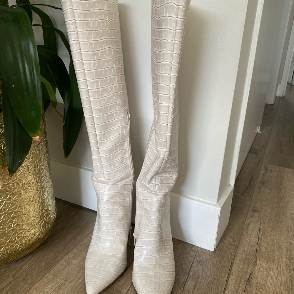 Croc knee high boots
